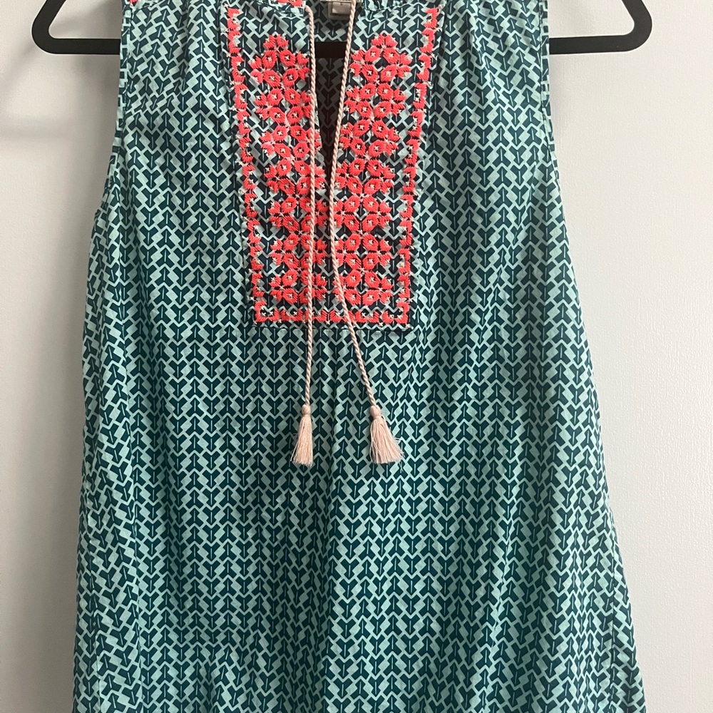 Teal and Coral Embroidered Sleeveless Top